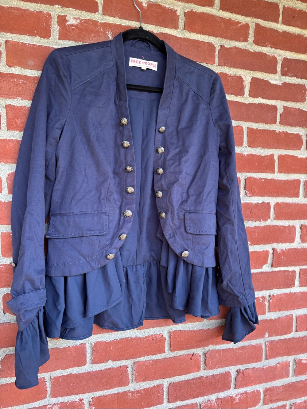 Free People Ruffles Romance Jacket in Navy Military-Style